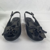 Sam &amp; Libby Flapper Flat Black Slide Sandals Strap Heel Shoe Flower NWT Size 8 - £7.43 GBP