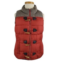 Ruff Hewn Womens Puffer Vest Petite Medium Rust Herringbone Trim Toggle ... - £15.17 GBP