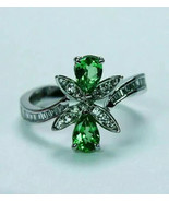 2.5Ct Pear Cut Lab Created Emerald Engagement Ring in 14K White Gold Plated - $2,916.41 MXN