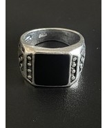 Obsidian Stone S925 Antique Silver Woman Ring Size 6.5 - £11.67 GBP