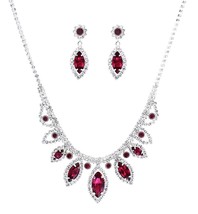 Fashion Women Fuchsia Marquise Cut Crystal Rhinestone Silver Necklace Set 16" - £27.71 GBP
