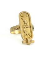 Estate Long Hieroglyphic Egyptian Bird Cartouche Ring 18K Yellow Gold, 5... - £877.41 GBP