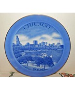 VINTAGE CHICAGO SKYLINE COLLECTOR PLATE~COBALT/ LIGHT BLUE~ALSO MARLYN T... - £11.64 GBP