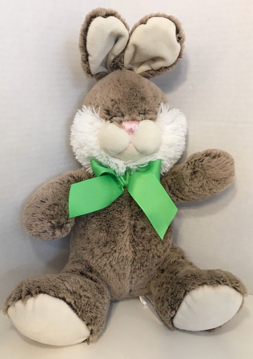 Animal Adventure brown gray cream white bunny rabbit green bow ribbon - $9.89