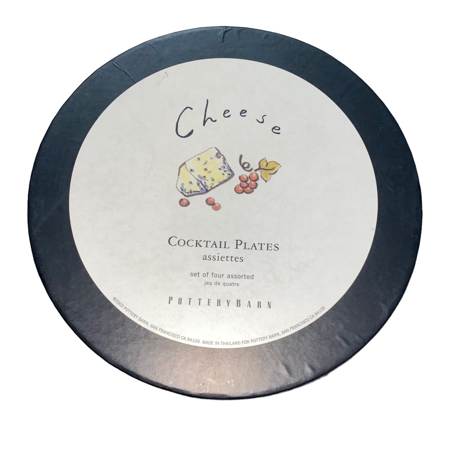 Pottery Barn Cheese Cocktail Plates set of four assorted 7.5" w/storage box 2003 - $37.01