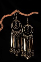 Bell Earrings Indian Dangle Drop Long Boho Tribal Gypsy Pierced Vintage 80s - £8.10 GBP