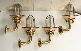 Nautical Arched Bulkhead New Brass Wall Sconce Ship Light With Copper Shade 5 Pc - $583.11