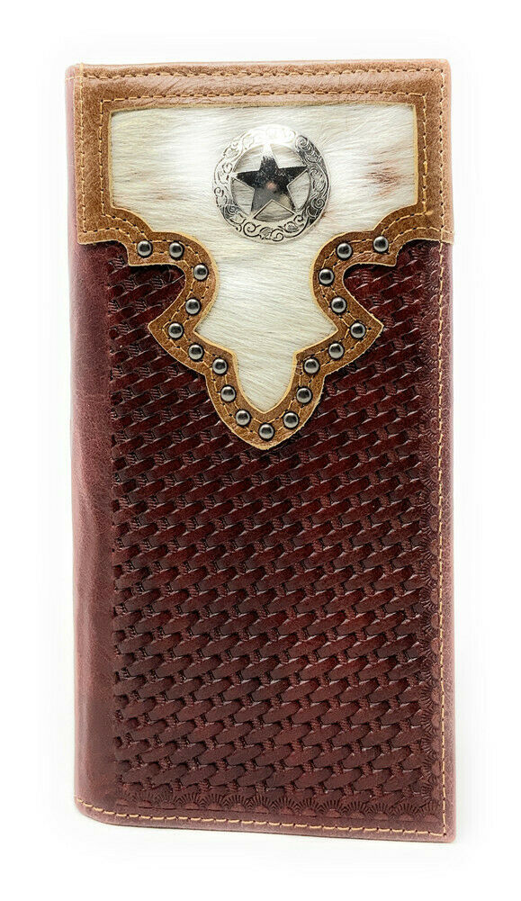 Primary image for Western Men's Cow Fur Genuine Leather Basketweave Lone Star Bifold Wallet 