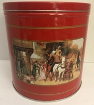 Beautiful Colorful Vintage Lidded Cookie Or Candy Oldtime 8” TIN-RARE-SHIPN24HRS - £23.55 GBP