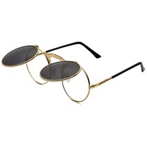 Round Sunglasses For Men Women Retro Steampunk Style Flip Up Mirror Circle Shade - £23.72 GBP