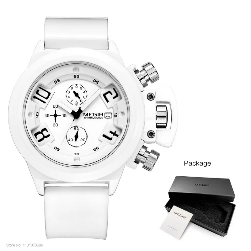 MEGIR    Men White  Strap  Wristwatch with Auto Date Waterproof Large Face 2002 - £94.14 GBP