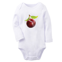 Babies Fruit Plum Pattern Romper Newborn Bodysuits Infant Jumpsuits Long Outfits - £8.71 GBP