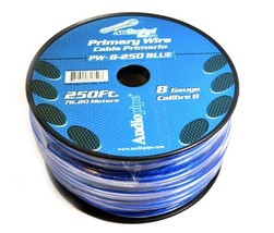 AUDIOPIPE 8 GA GAUGE BLUE POWER GROUND WIRE CABLE CAR AUDIO AMP 250FT SPOOL - £114.83 GBP