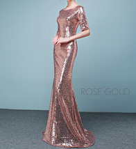 Rose-gold Half Sleeve Maxi Sequin Dress Women Plus Size Sequin Dress Gown image 2