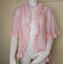 Pink Ruffled Lace Top Womens M Open Front Boho Fairycore Lingerie Cardigan - $19.18