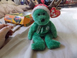 TY Beanie Babies &quot;2002 HOLIDAY TEDDY&quot; Green Christmas Bear w/ Antlers. 8&quot; . - £3.18 GBP