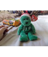 TY Beanie Babies &quot;2002 HOLIDAY TEDDY&quot; Green Christmas Bear w/ Antlers. 8&quot; . - £3.13 GBP