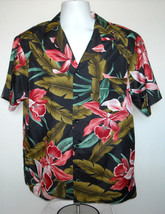 Mens Hilo Hattie Hawaiian Shirt XL Polyester Tropical Palms Flowers Aloha - £26.04 GBP