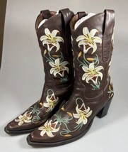 Sam Edelman Limited Edition Lily Cowboy Boots Brown Floral Square Toe Womens 9 M - £47.41 GBP