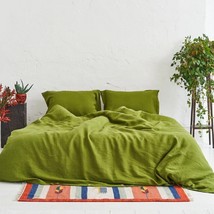 Linen Duvet Cover In Moss Green Stonewashed Natural Quilt Bedding Donna Duvet - £26.30 GBP+