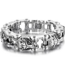Steampunk Lion Head Chain Man Bracelet 18MM Motorcycle Link Chain Handles for Me - £36.84 GBP