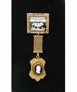 Victorian Mourning Brooch Fob 9k Gold Woven Hair Gold Gilt Glass Cameo R... - $3,763.16 MXN