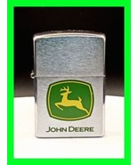 All Original Zippo Lighter Silver w/ Green & Yellow John Deere Logo Leaping Deer - $74.24