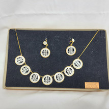 VTG Hand Carved Mother of Pearl Good Fortune Necklace &amp; Earing Set Rep of China - £36.64 GBP