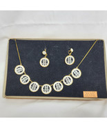 VTG Hand Carved Mother of Pearl Good Fortune Necklace &amp; Earing Set Rep o... - $46.45
