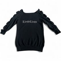 Vintage Bebe Women’s Sweater Cut Out Sleeves Sz XS Black Bling Studded L... - $29.65