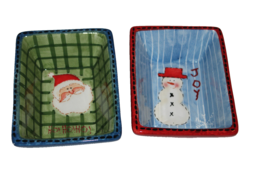 Lot of 2 Christmas 6” x 4” Rectangular Bowls Joy Snowman &amp; Ho Ho Ho Santa - £4.00 GBP