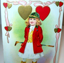 Valentines Day Postcard Child Girl Hunting For A Sweetheart 313 Embossed Unused - £13.67 GBP