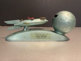 Rocket Ship To The Moon Mechanical Penny Bank - 1950&#39;s - £27.65 GBP