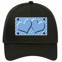 Light Blue White Polka Dot Center Hearts Novelty Black Mesh License Plate Hat - £23.29 GBP