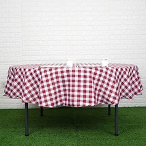 Burgundy White Buffalo Plaid 90&quot;&quot; Round Polyester Tablecloth Checkered Picnic Gi - £21.47 GBP