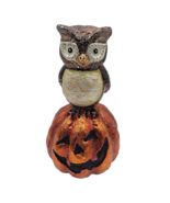 Foil Paper Mache Owl Sitting On A Jack O Lantern Resin 10&quot; Tall - €16,06 EUR