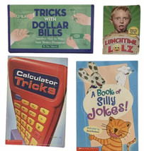 Childrens Books Calculator &amp; Dollar Bill Tricks Silly Jokes Lunch Games Lot Of 4 - £7.05 GBP