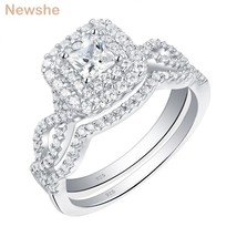 Solid 925 Sterling Silver Wedding Rings For Women Double Halo Princess Cut AAAAA - £56.89 GBP