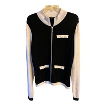 Vtg Pierri New York Women’s Zip Front Sweater – Black &amp; White Colorblock... - $23.80