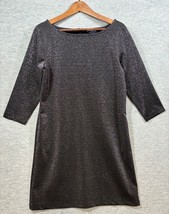 Lands End Womens 12 Petite Black Sparkle Ponte Jersey Shift Holiday Party - $194.03 MXN