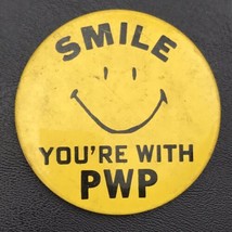 Happy PWP Pin Button Parents Without Partners Vintage Hippie Yellow - £7.94 GBP