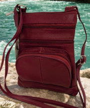 New Dark Red Small Leathers Crossbody Messenger Purse Bag  Adjustable Strap - $23.36