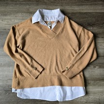 Anne Klein Sweater Womens Size Medium Layered Collar Buttons Tan Neutral... - £15.67 GBP