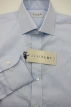 NWT $135 Ledbury Light Blue Tiny Check Extra Slim Cotton Dress Shirt 15x30 - £64.59 GBP