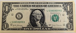 US$1 Fancy Serial Number 2017 Over Inked Errors: 53959599 - $19.95