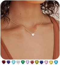 Birthstone Necklace for Women Trendy Dainty Gold Silver Heart Necklaces for Wome - £11.15 GBP