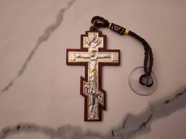 Small Russian Christian Wooden Pectoral Cross Pendant Rope Cord Car Rear... - $23.00