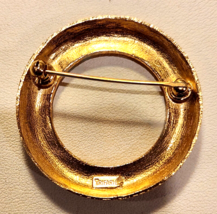 Crown Trifari Brooch Pin Round Circular Brushed Shiny Gold Setting 1960s - £8.76 GBP