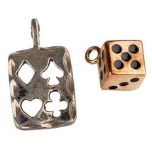 Two (2) Vintage Sterling Silver Luck Pendants: A Pink Tone Dice And A Card - $62.55