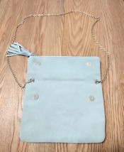 STREET LEVEL Teal Suede Handbag Foldable Clutch Purse Tassel-Zipper 18in Chain - £12.36 GBP